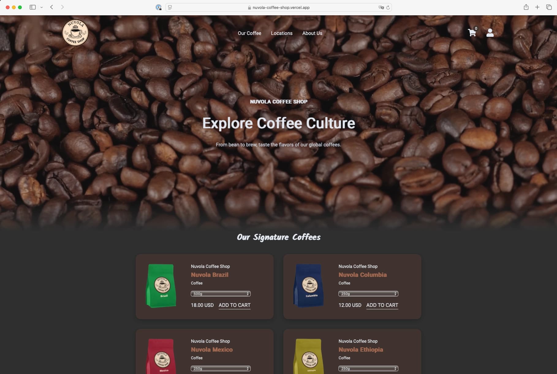 Nuvola Coffee Shop Homepage