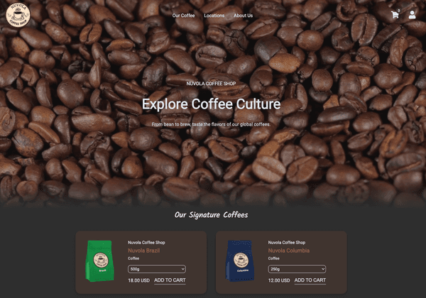 Nuvola Coffee Store homepage